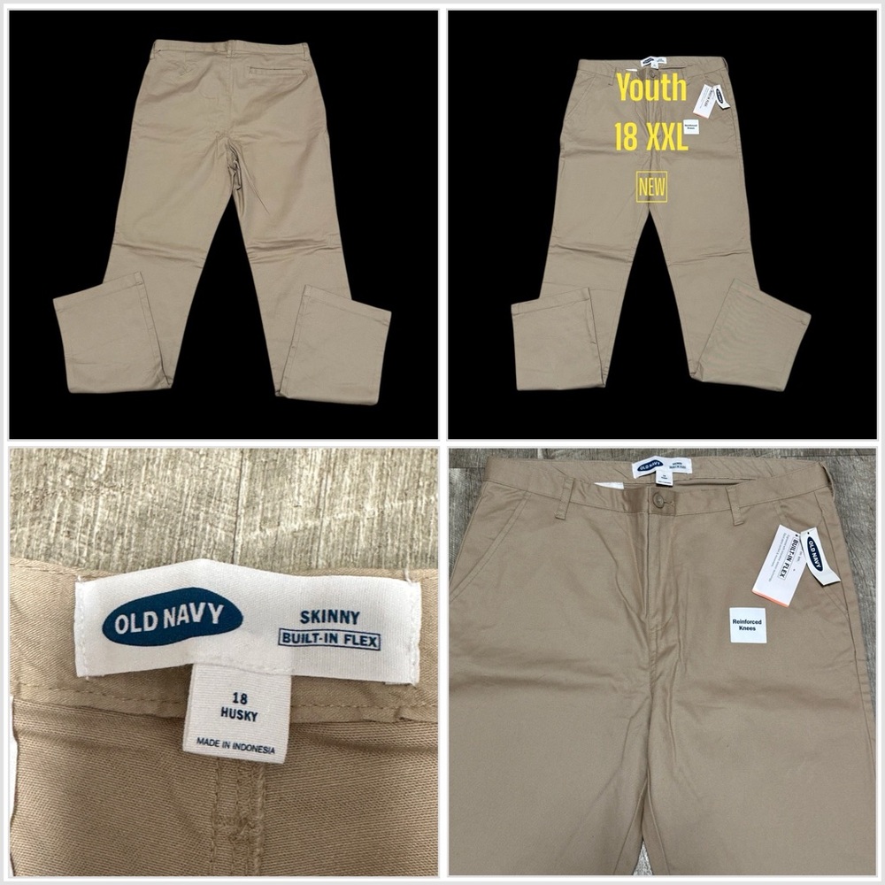 Kids Youth Old Navy 18 Husky XXL Chino Khakis Pants Khaki School Built in Flex